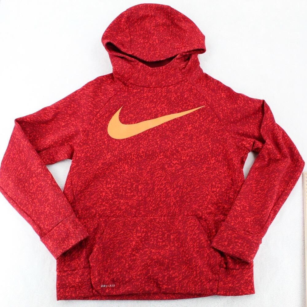 Nike Dri-Fit Swoosh Hoodie Youth XL Red Orange Hoodie Pullover